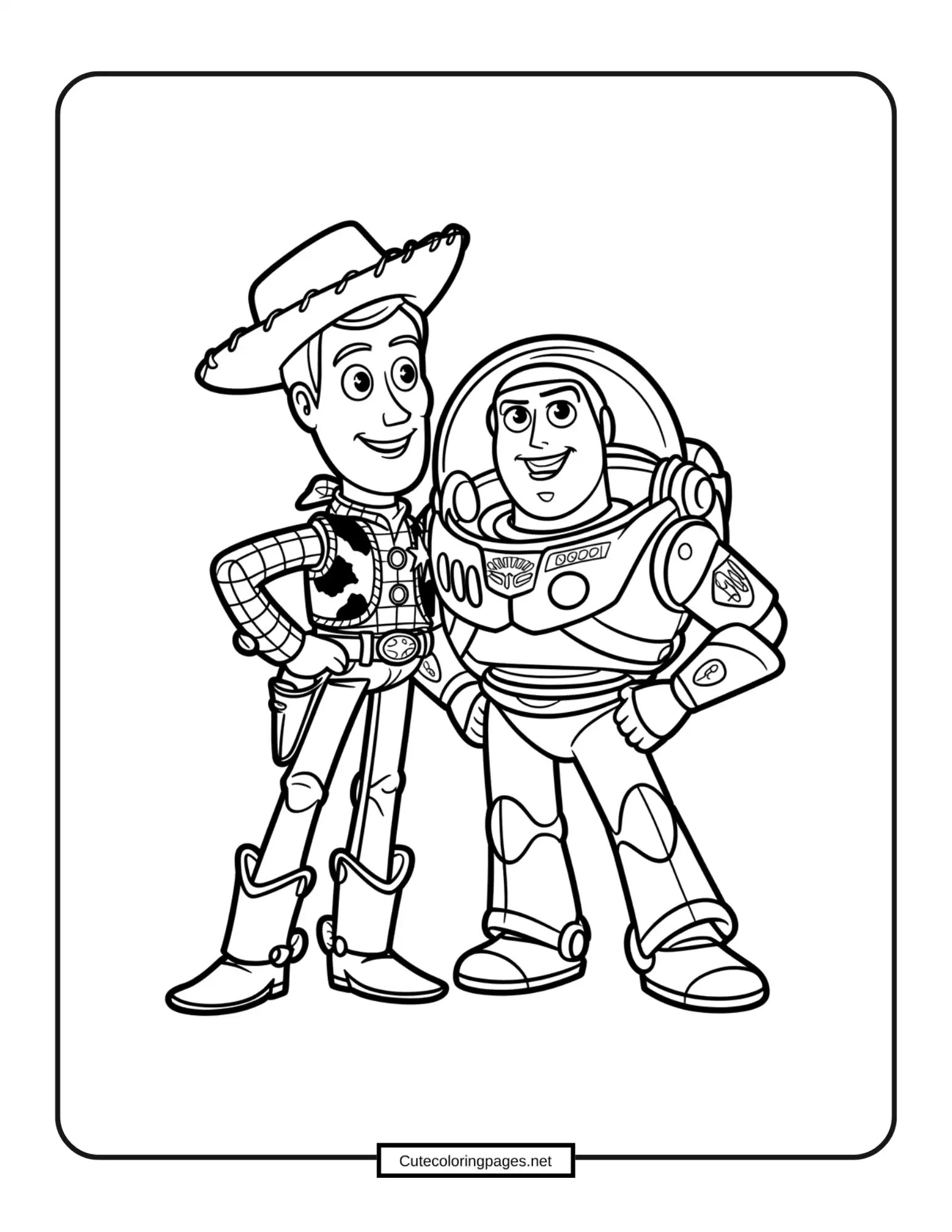 Woody and Buzz coloring page – Woody and Buzz high-fiving as best friends