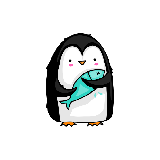 penguin with fish easy cartoon drawing