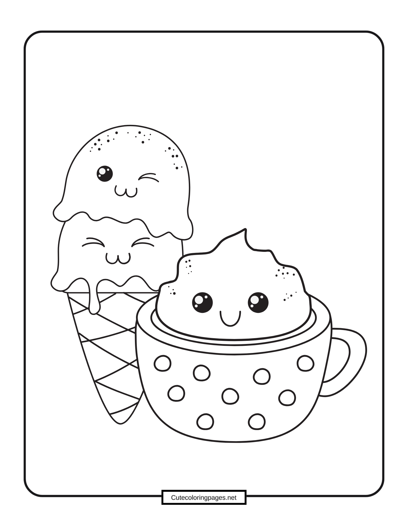 Cute Kawaii ice cream coloring Pages