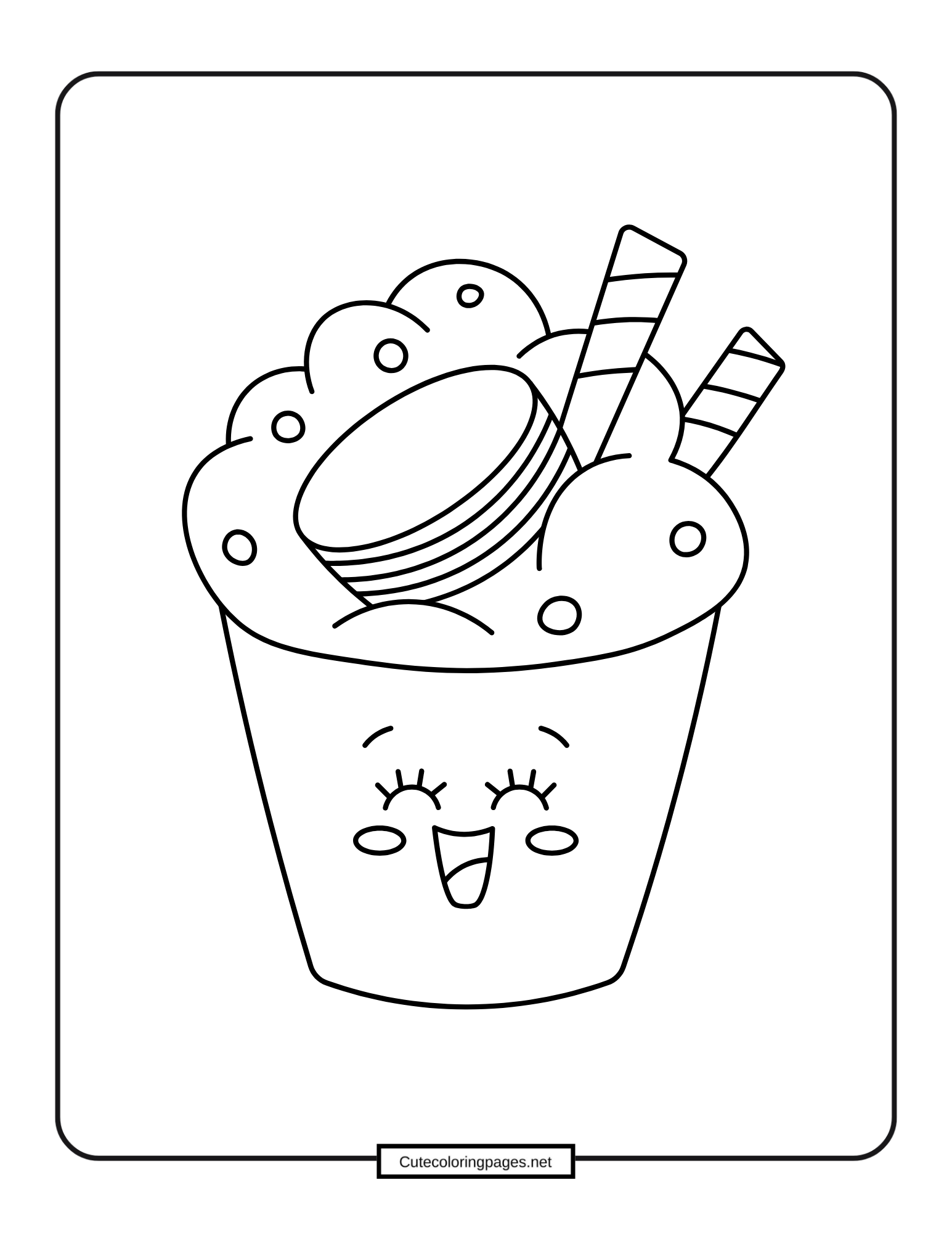 Big bucket filled with ice cream scoops, printable coloring sheet
