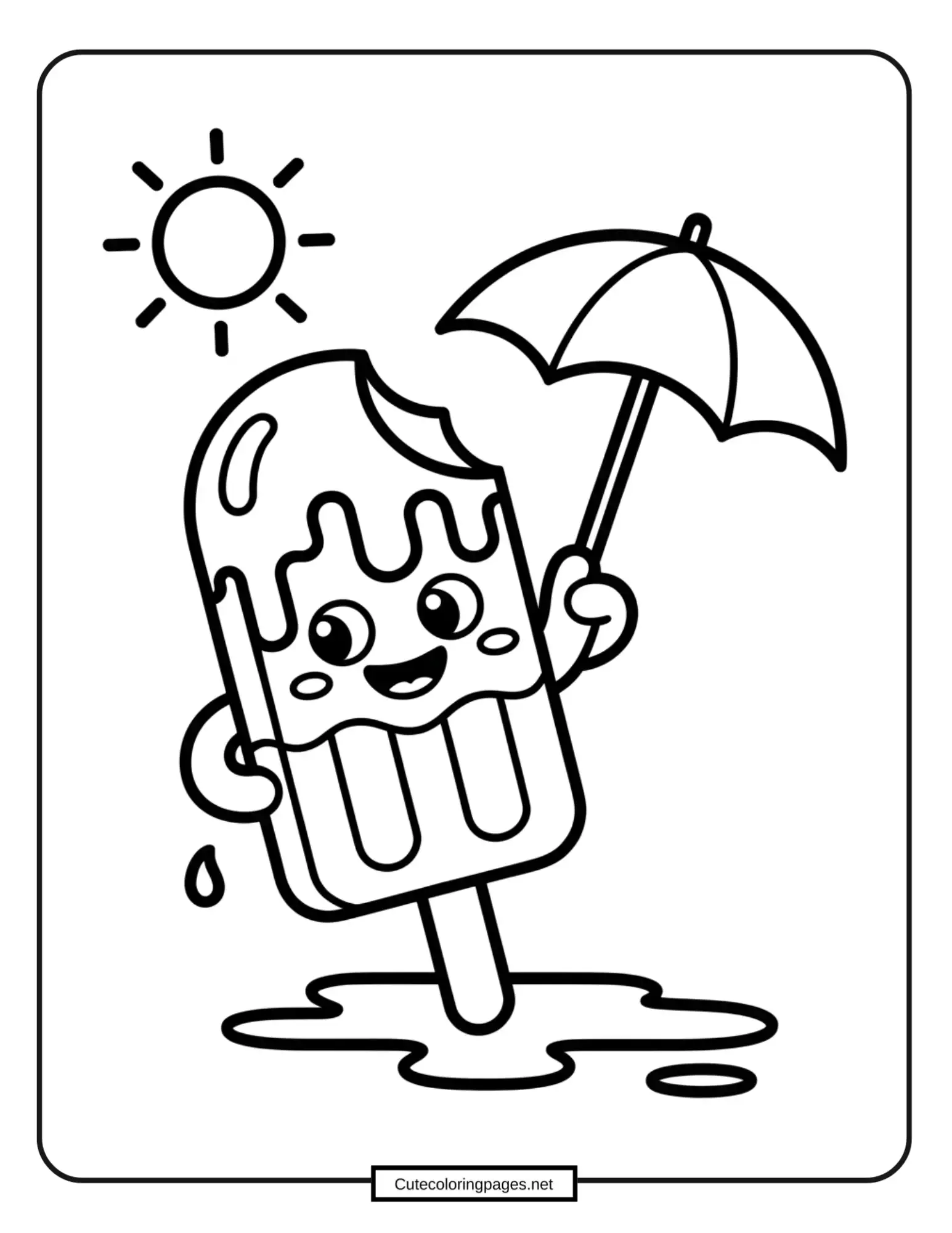 Ice cream cone under an umbrella, summer printable coloring page