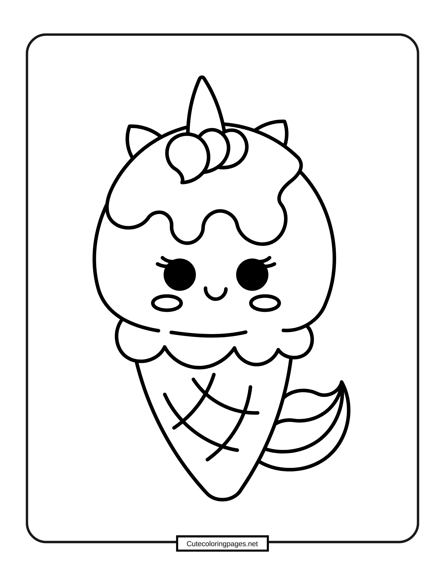 Ice cream cone with cute kitty face and ears, animal coloring page