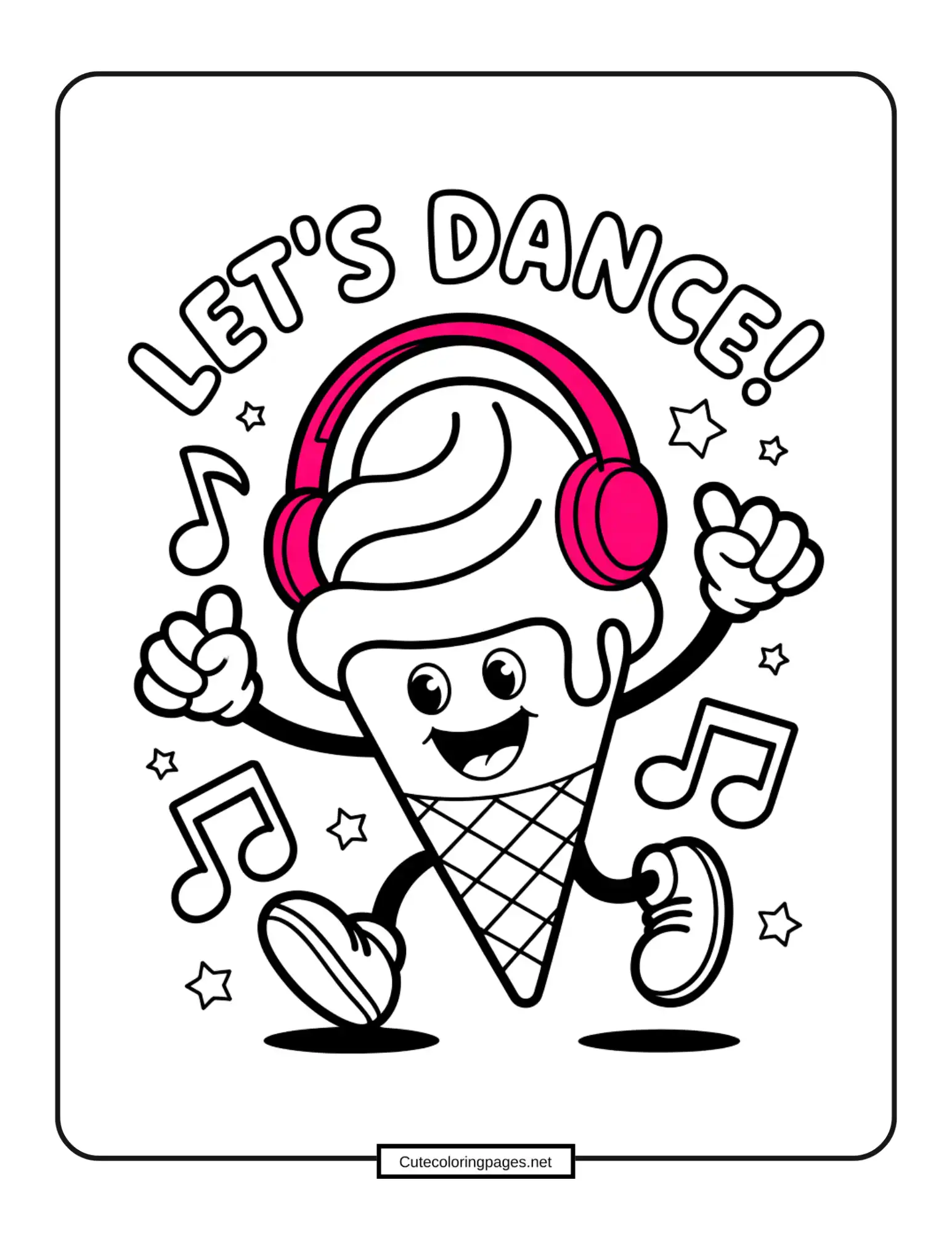 Dancing ice cream cone, energetic and fun coloring page