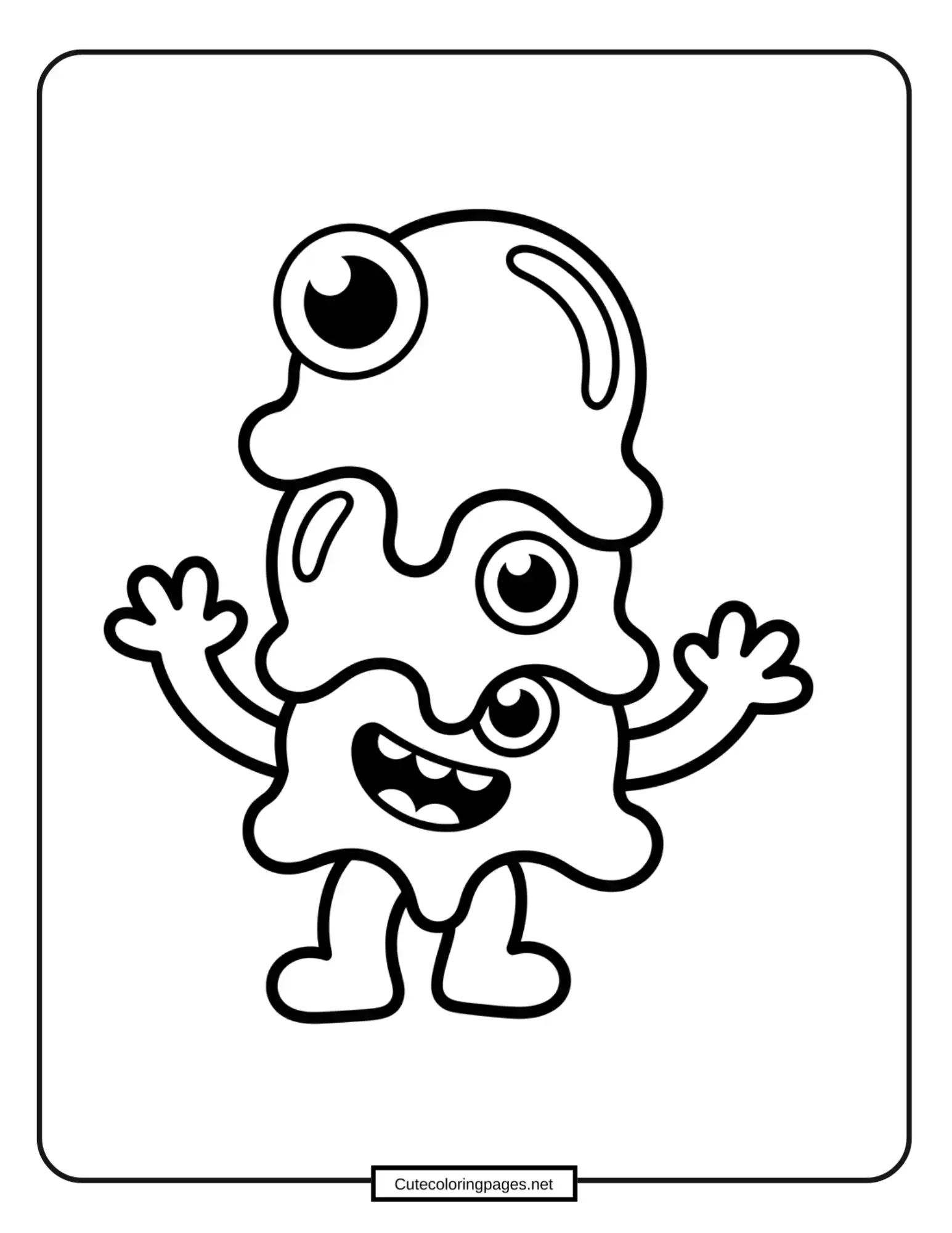 Funny monster ice cream cone with silly face, coloring page