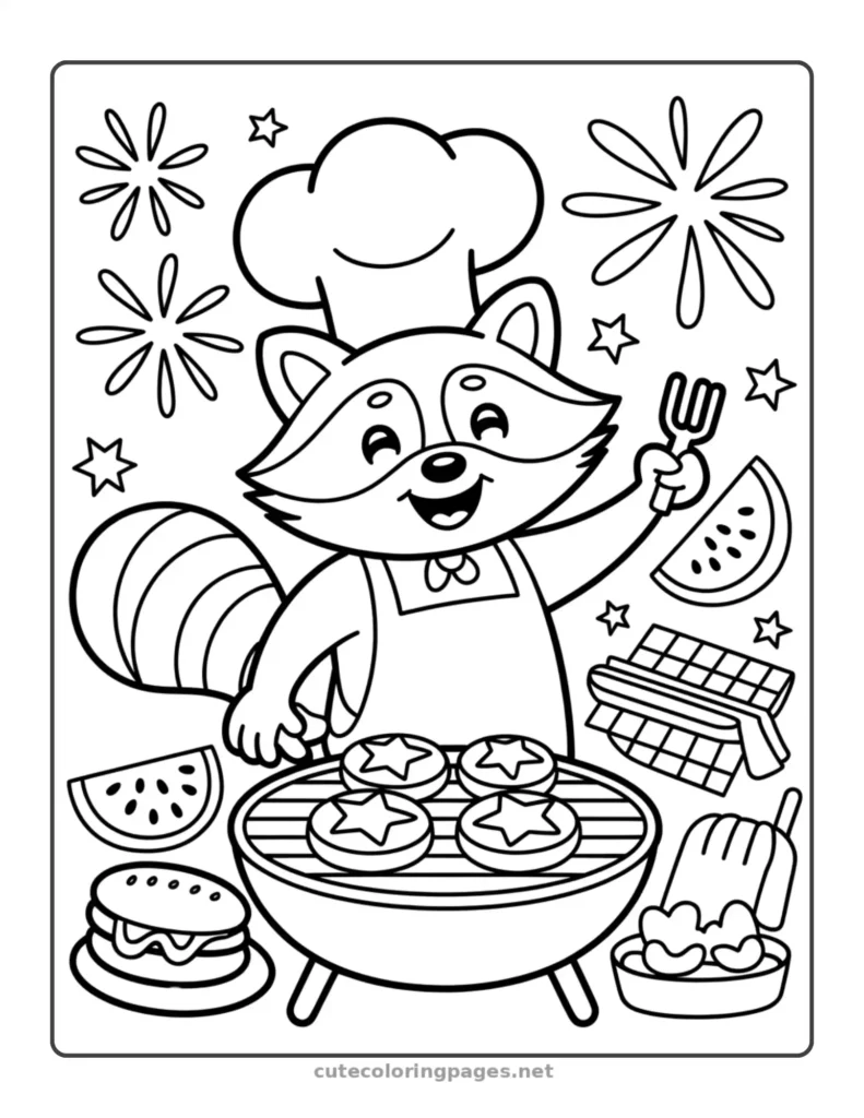 Owl watching fireworks, fun 4th of July coloring page for kids