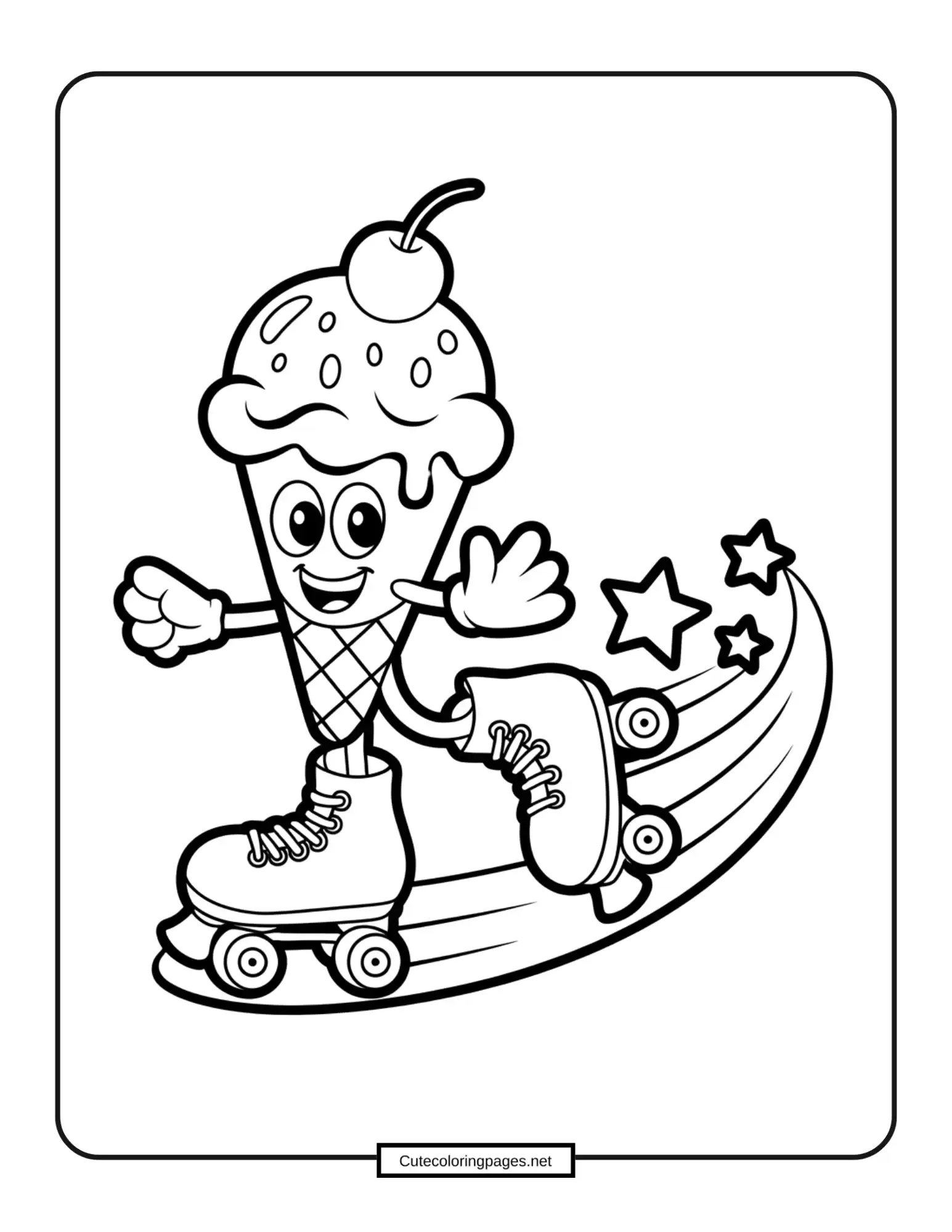 Ice cream cone on roller skates, active coloring page
