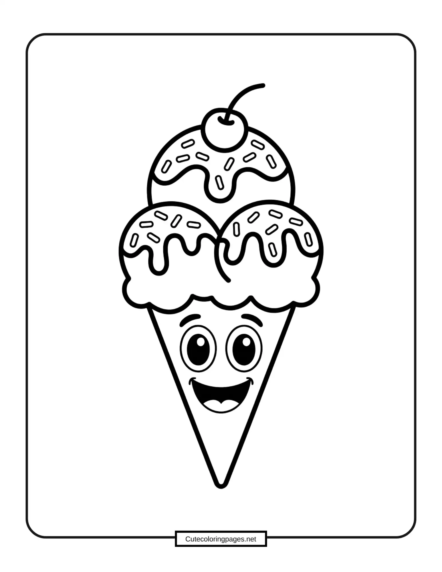 Smiling Ice Cream Sundae Coloring Page