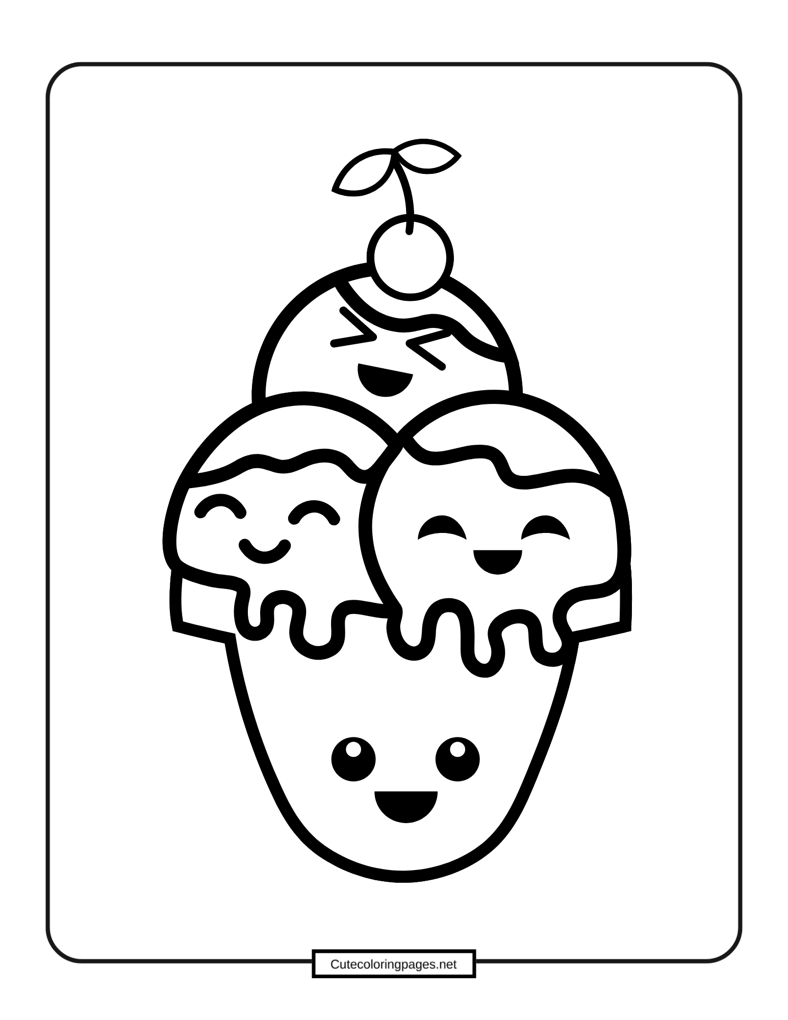 Three Scoop of Ice Cream Coloring Page