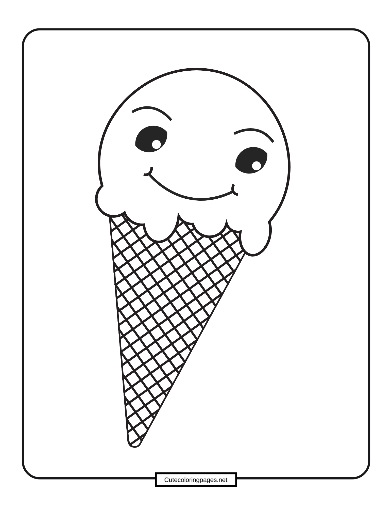 Simple and cute ice cream cone, easy coloring page for kids